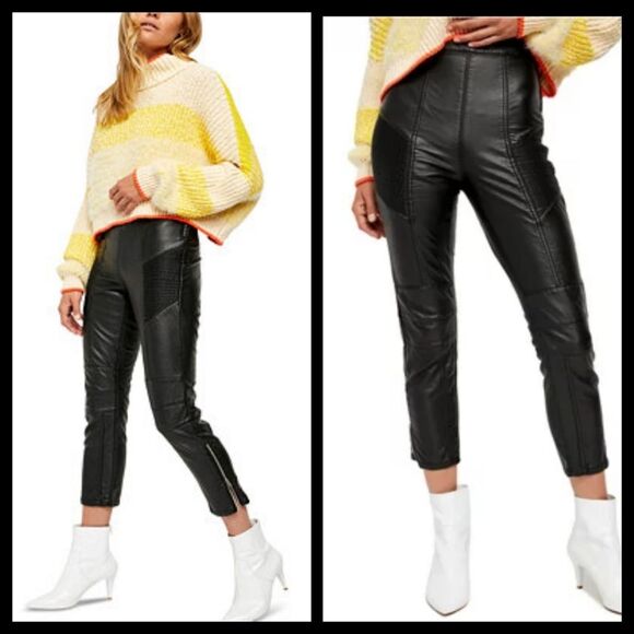 Free People Kaelin Vegan Leather Moto Skinny Pants Size 4 NWOT - Picture 1 of 6